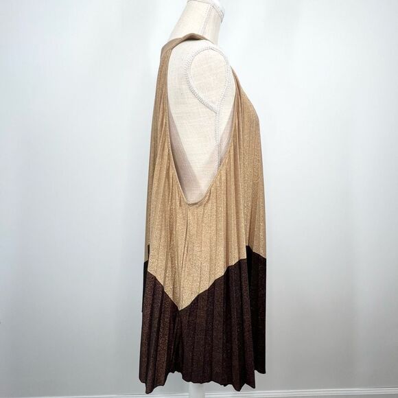 NWT Free People Pleated Love Mini Dress Gold Brown Shimmer Medium - Picture 5 of 10